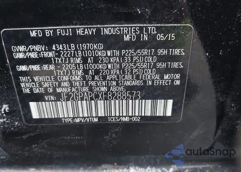 2015 Subaru Xv Crosstrek 2.0I Limited z USA, uszkodzony, nr VIN JF2GPAPCXF8288573